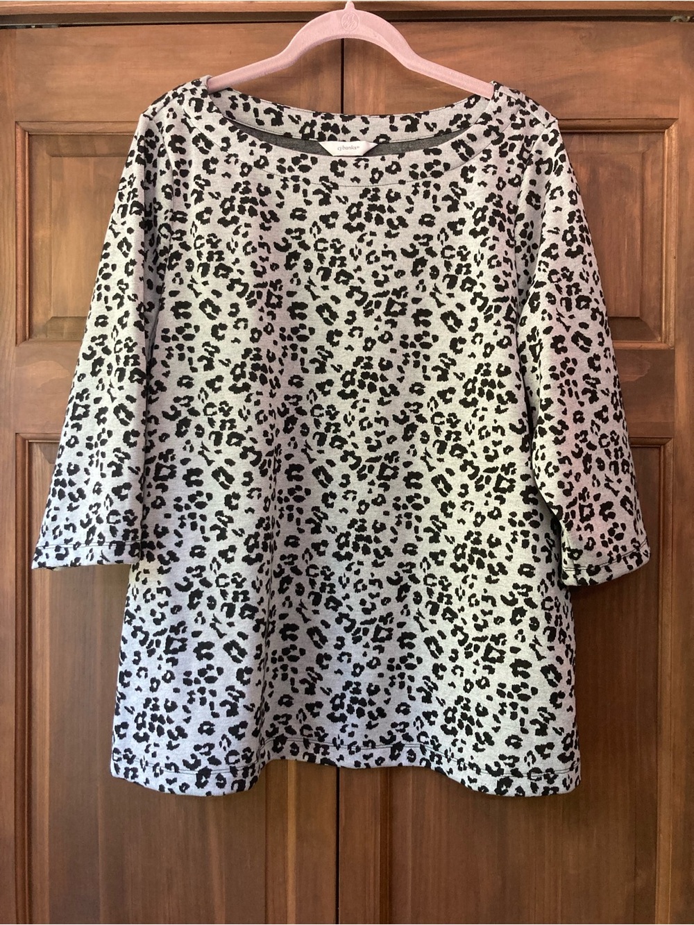 CJ Banks Gray & Black Animal Print Wide Neck 3/4 Sleeve Top 1X